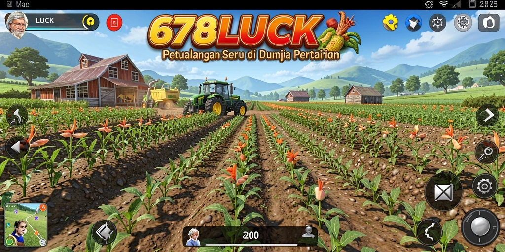 Screenshot 678LUCK menampilkan pemain yang sedang bertani dengan berbagai tanaman di ladangnya.