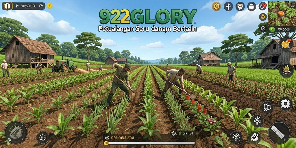 Screenshot gameplay 92GLORY menunjukkan aktivitas bertani yang seru dan berwarna-warni.