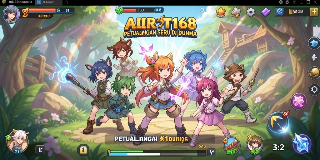 Screenshot gameplay AIR168 yang menampilkan aksi karakter anime.