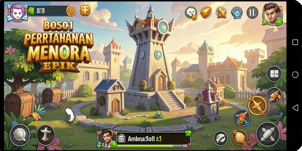 Gameplay seru dalam BOS01 menampilkan pertahanan menara yang epik.