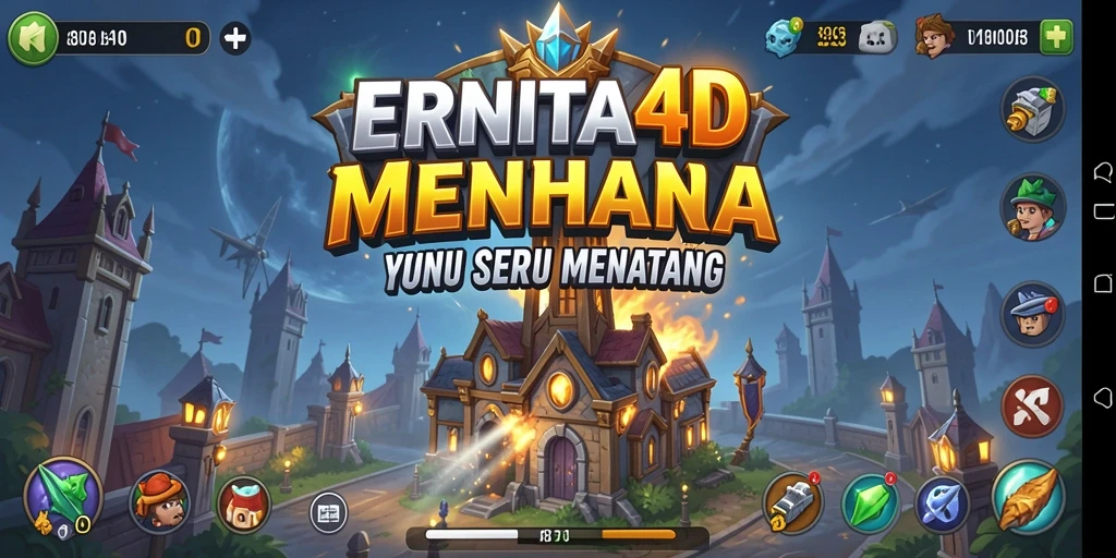 Tangkapan layar ERNITA4D menunjukkan pertahanan aktif menara melawan serangan musuh.