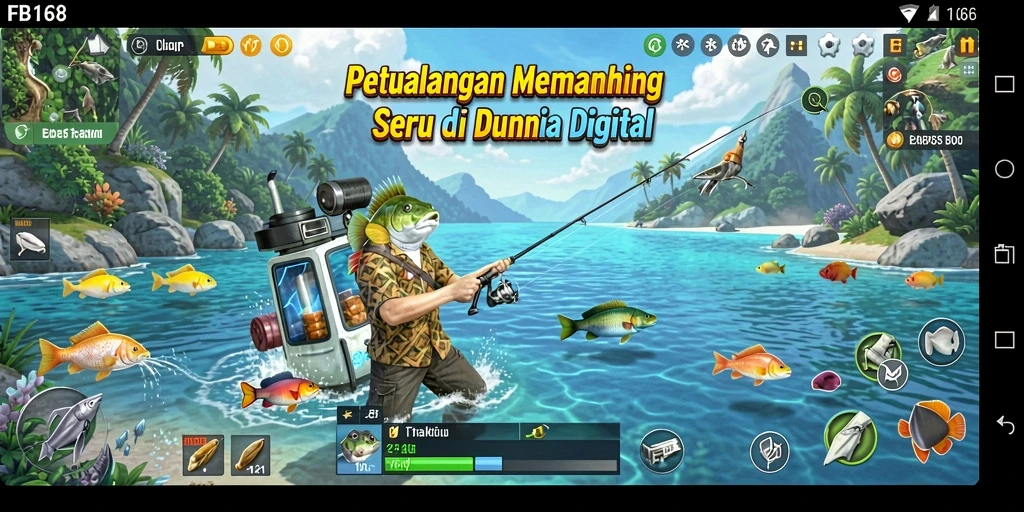 Screenshot gameplay FB168 yang menunjukkan momen menangkap ikan besar.