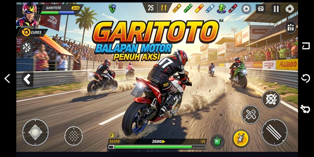 Tampilan gameplay GARITOTO yang menegangkan dengan balapan motor.