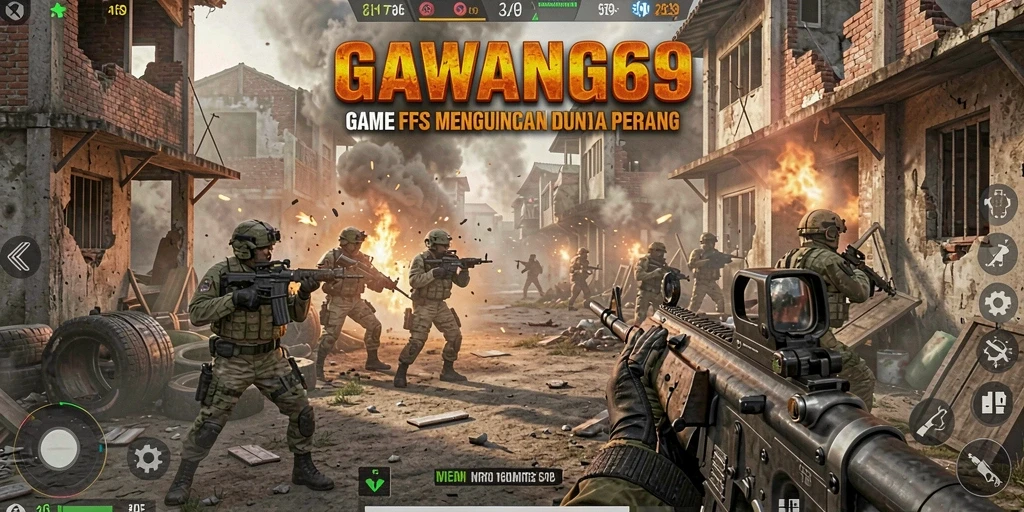 Screenshot dari gameplay GAWANG69 menunjukkan aksi tembak menembak yang intens.