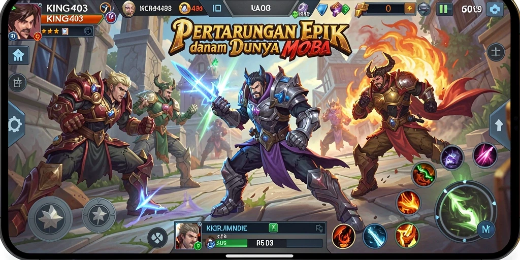Gameplay seru di KING403 dengan aksi MOBA yang intens.