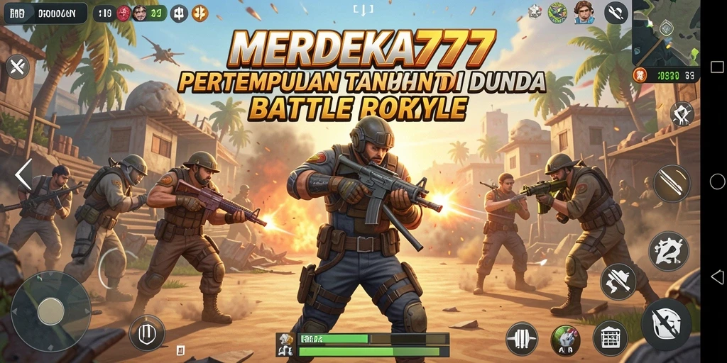 Menampilkan pertempuran seru dalam game Battle Royale.
