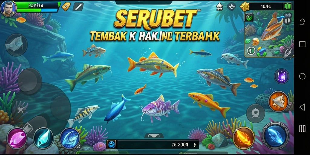 Gameplay seru dalam SERUBET dengan berbagai ikan untuk ditembak.