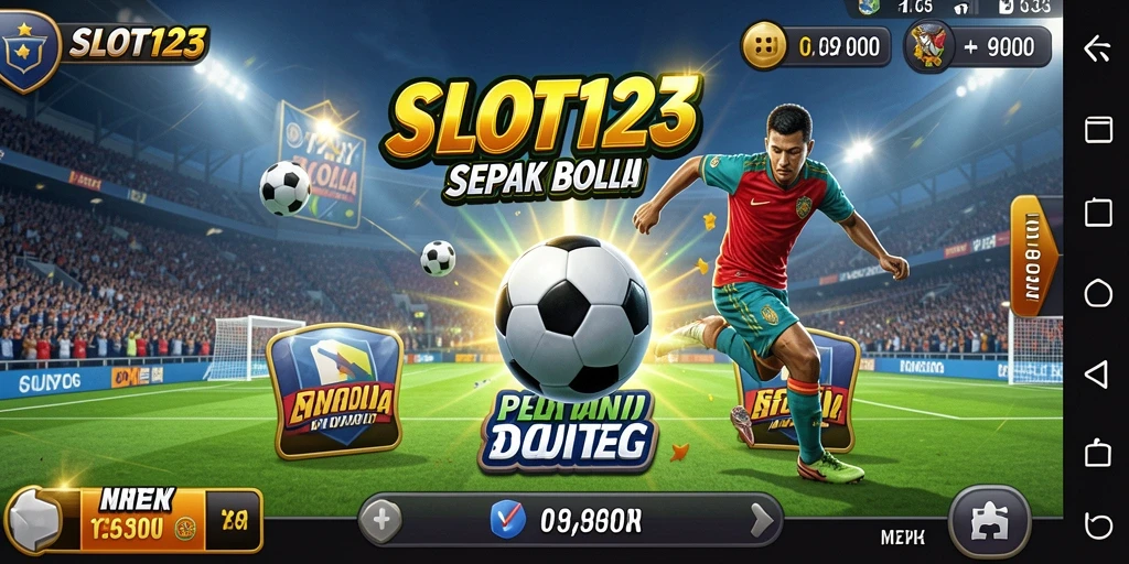 Tangkapan layar SLOT123 menampilkan gameplay seru dengan tema sepak bola.