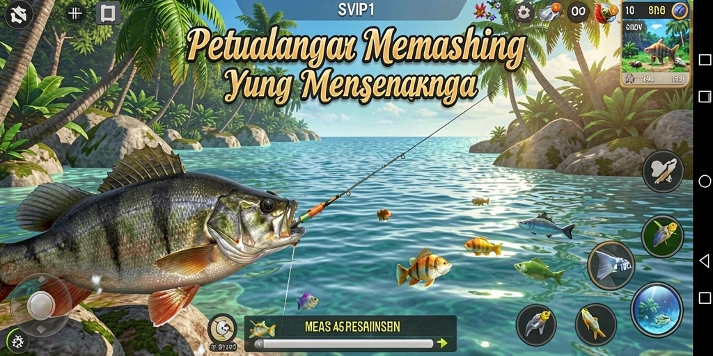 Tampilan screenshot dari gameplay SVIP1 yang menampilkan momen memancing yang mendebarkan.