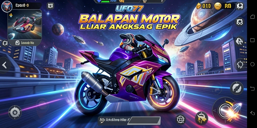 Tampilan gameplay menegangkan di <strong>UFO77</strong> saat melaju di trek luar angkasa.
