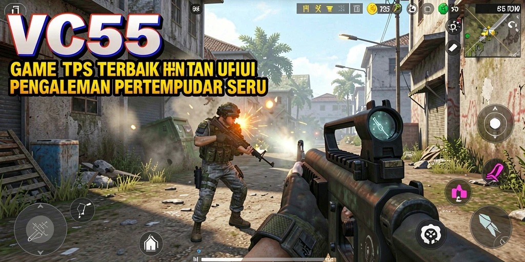 Screenshot gameplay VC55 dengan aksi pertempuran seru.