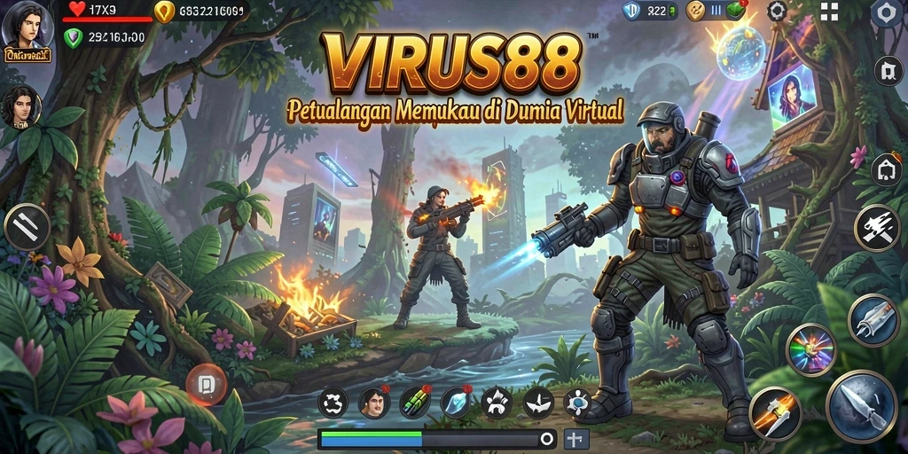 Tangkapan layar VIRUS88 menunjukkan aksi mendebarkan dalam petualangan yang seru.